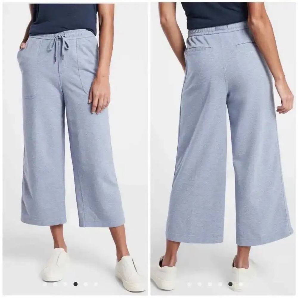 Athleta Womens Farallon Heathered Blue Wide Crop Pants Commute Travel Size‎ 4